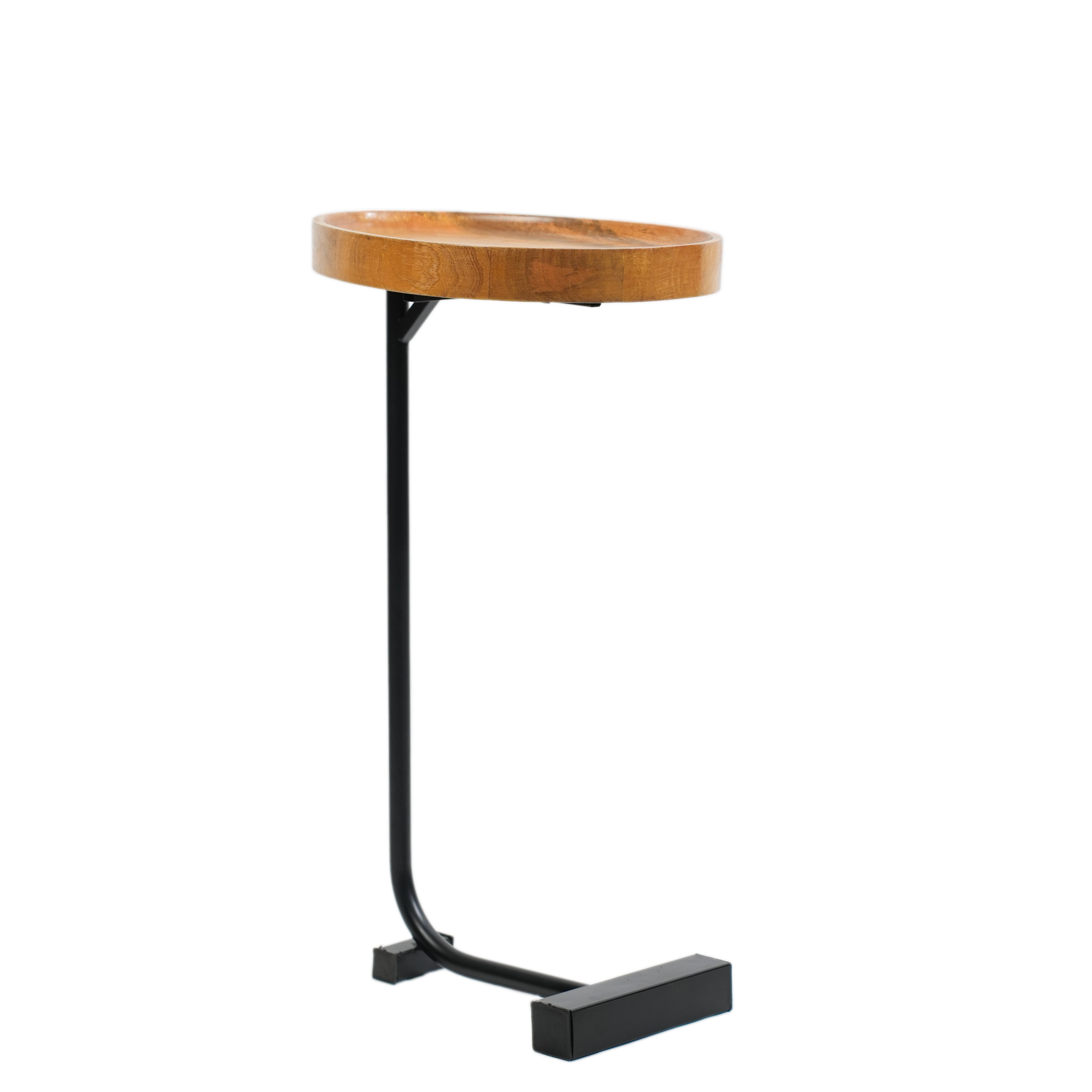 Wooden Tray Top C-Table with Black Metal Base