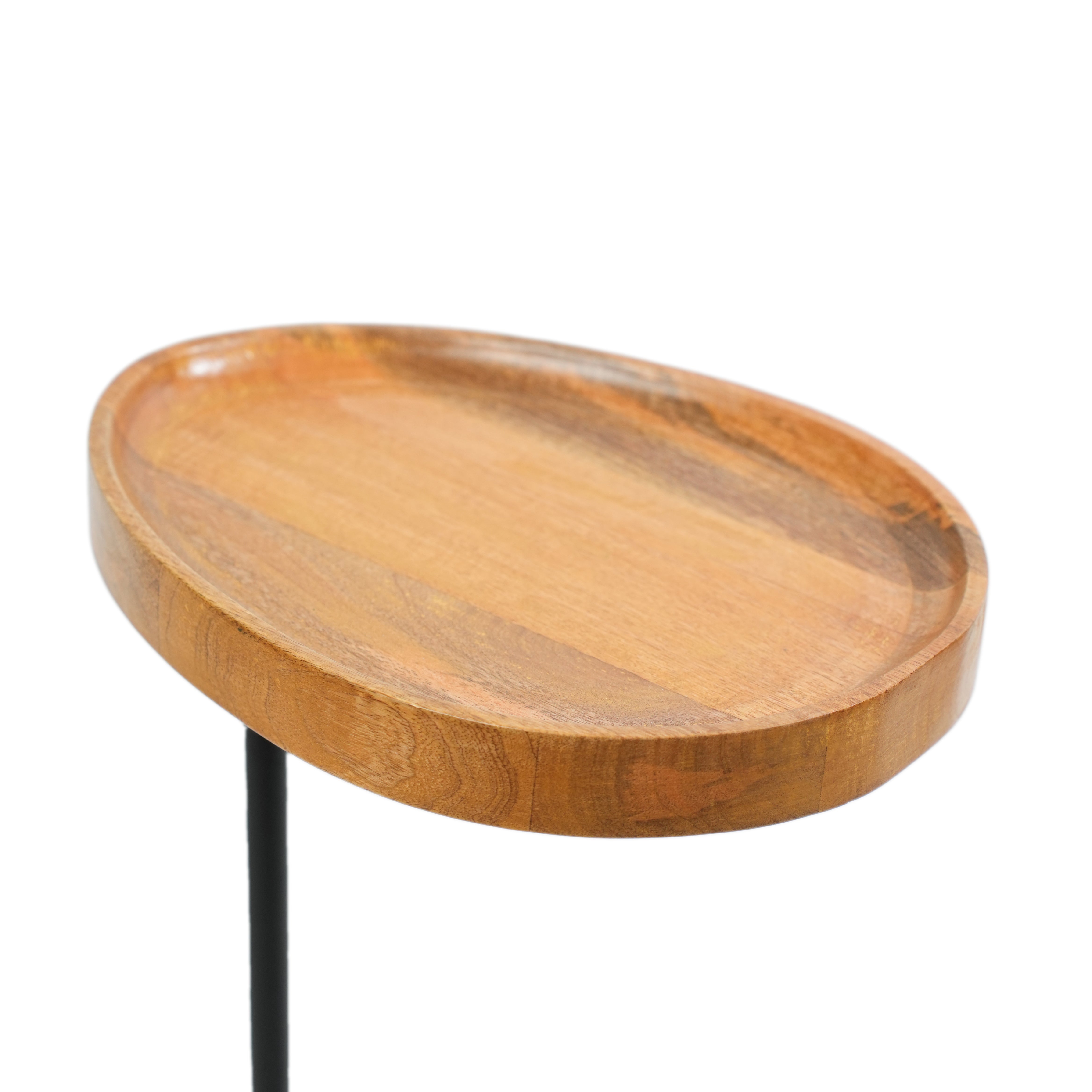 Wooden Tray Top C-Table with Black Metal Base