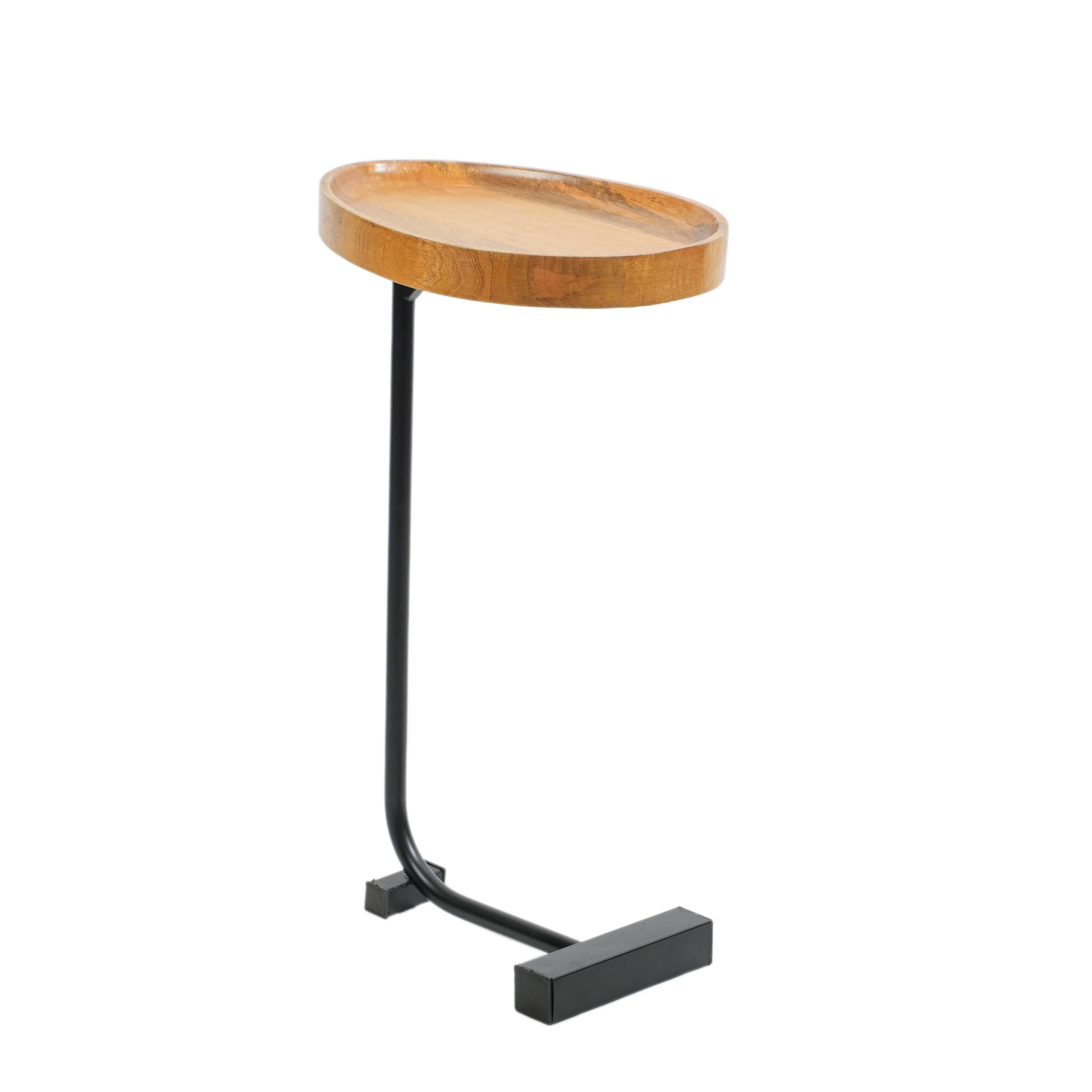 Wooden Tray Top C-Table with Black Metal Base