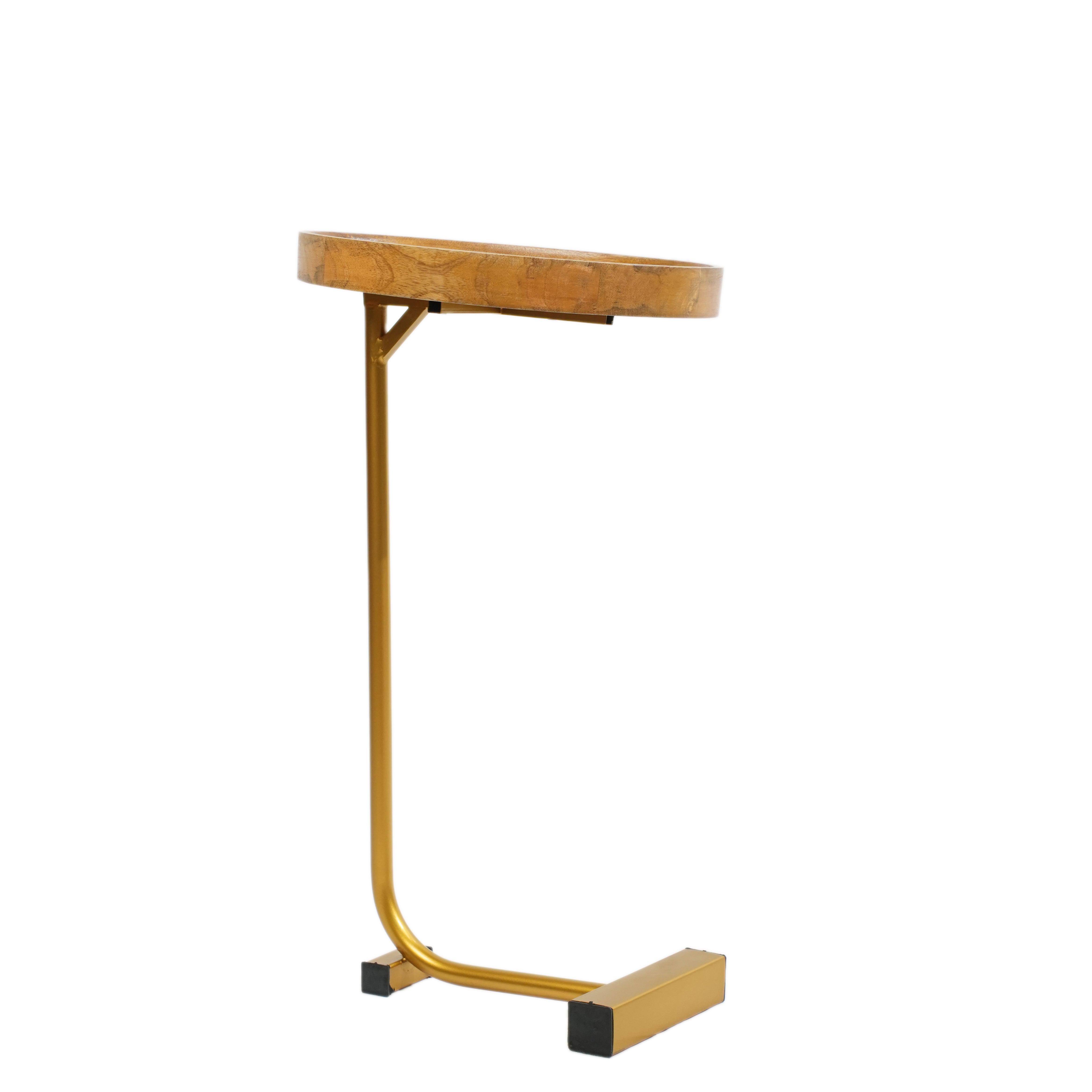 Wooden Tray Top C-Table with Golden Metal Base