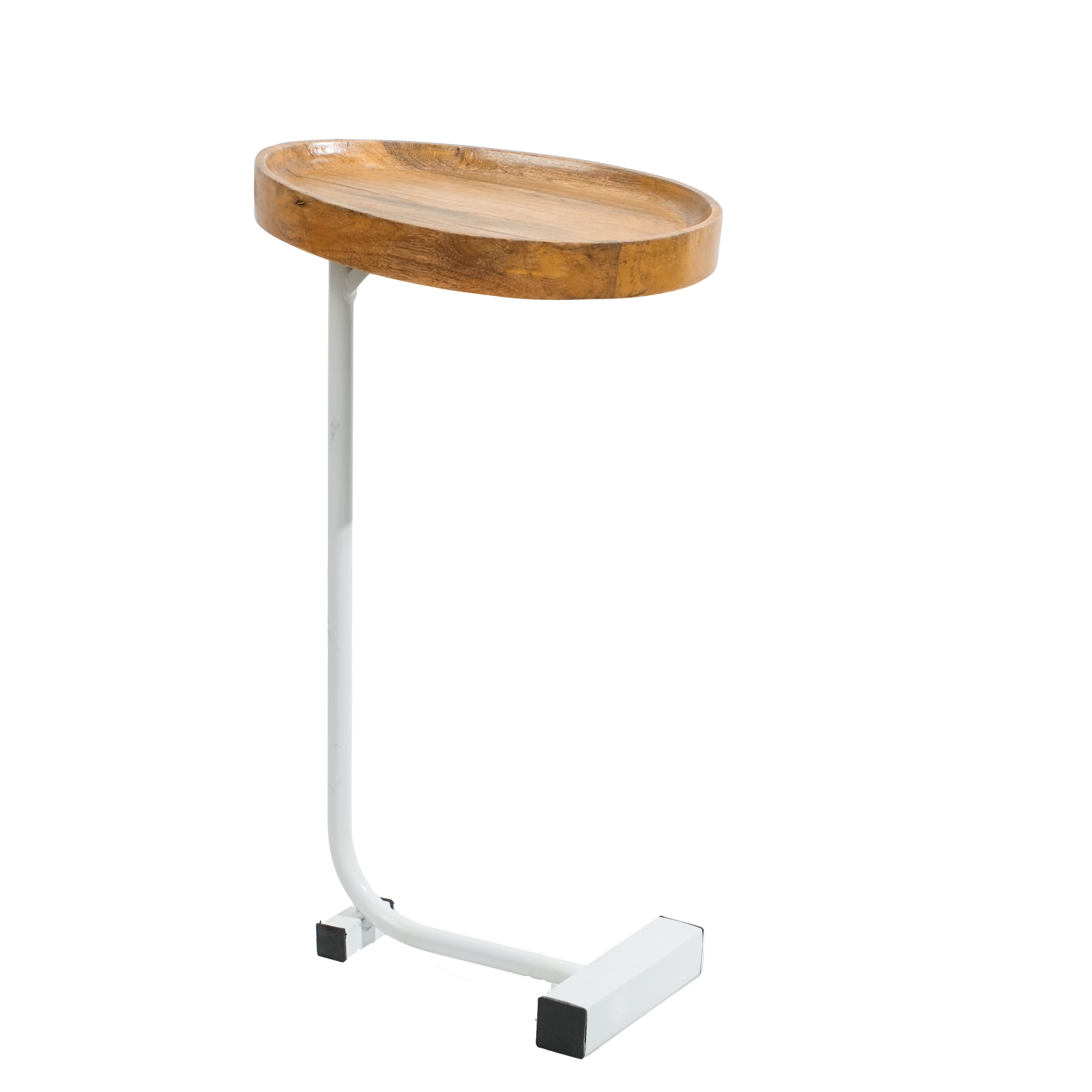 Wooden Tray Top C-Table with White Metal Base