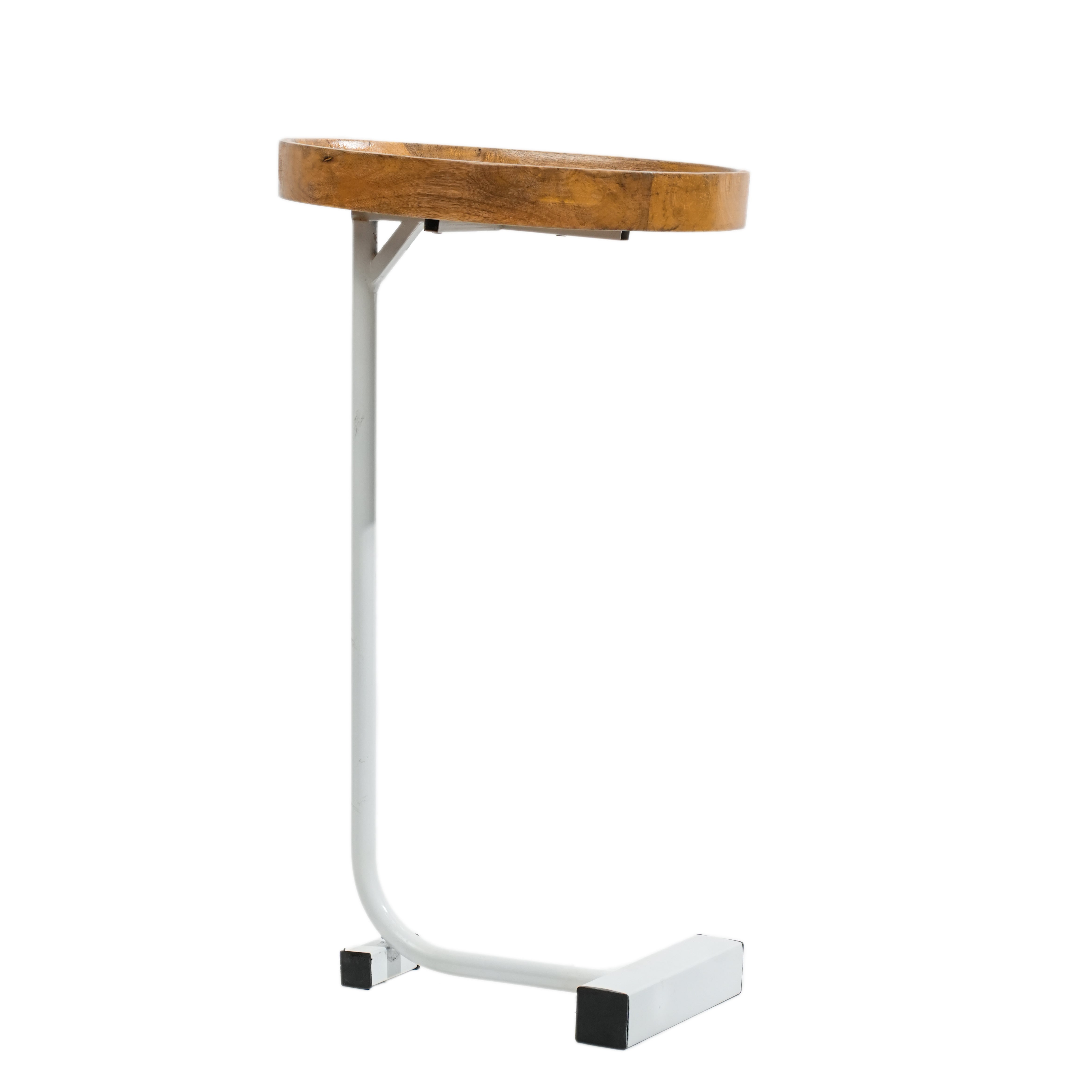 Wooden Tray Top C-Table with White Metal Base