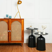 Modern Black Metal Side Table Set of 2 – Round Table for Living Room & Bedroom