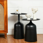 Modern Black Metal Side Table Set of 2 – Round Table for Living Room & Bedroom