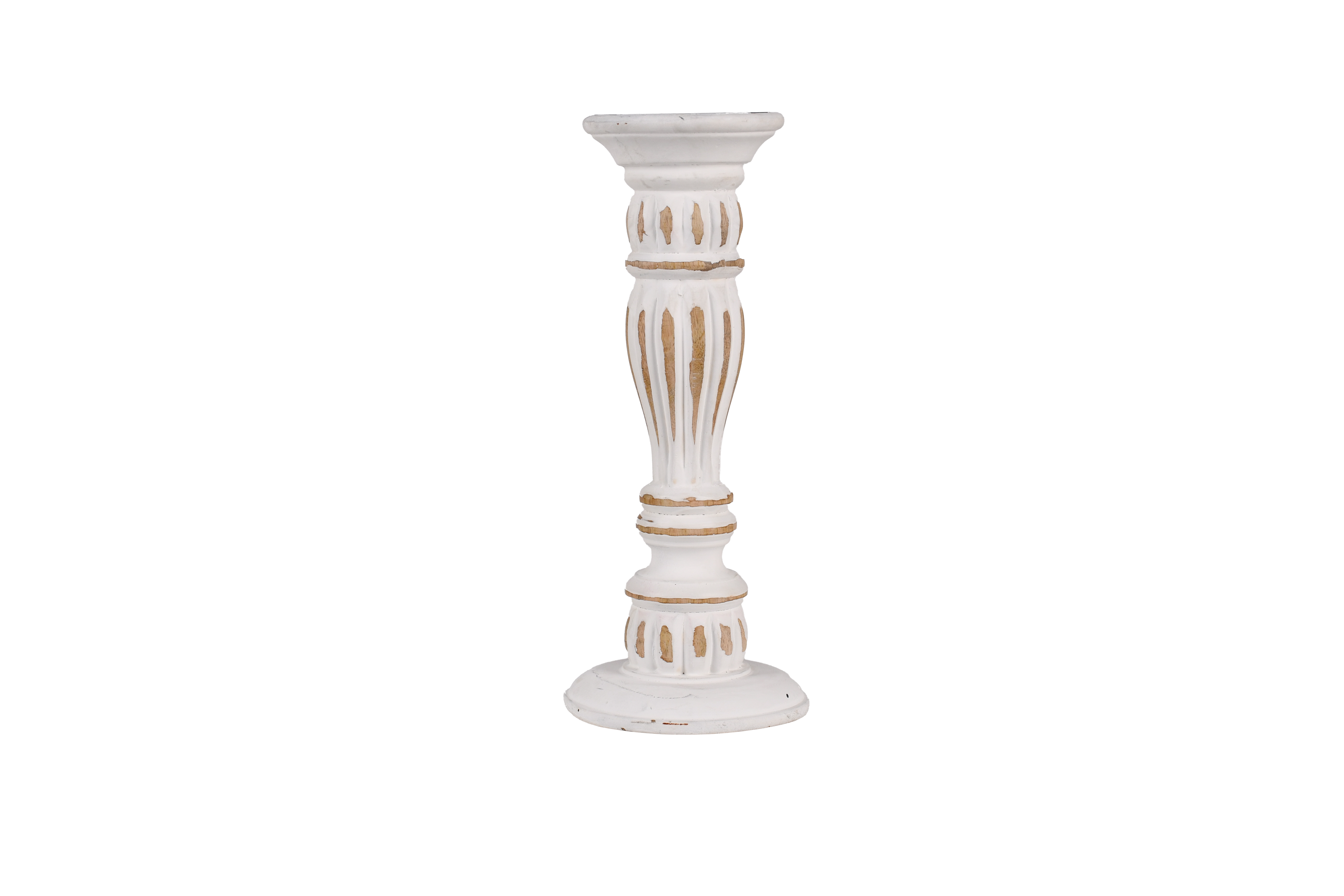 Handcrafted Wooden Candle Holder Stand Set of 3 - White with Golden Accents