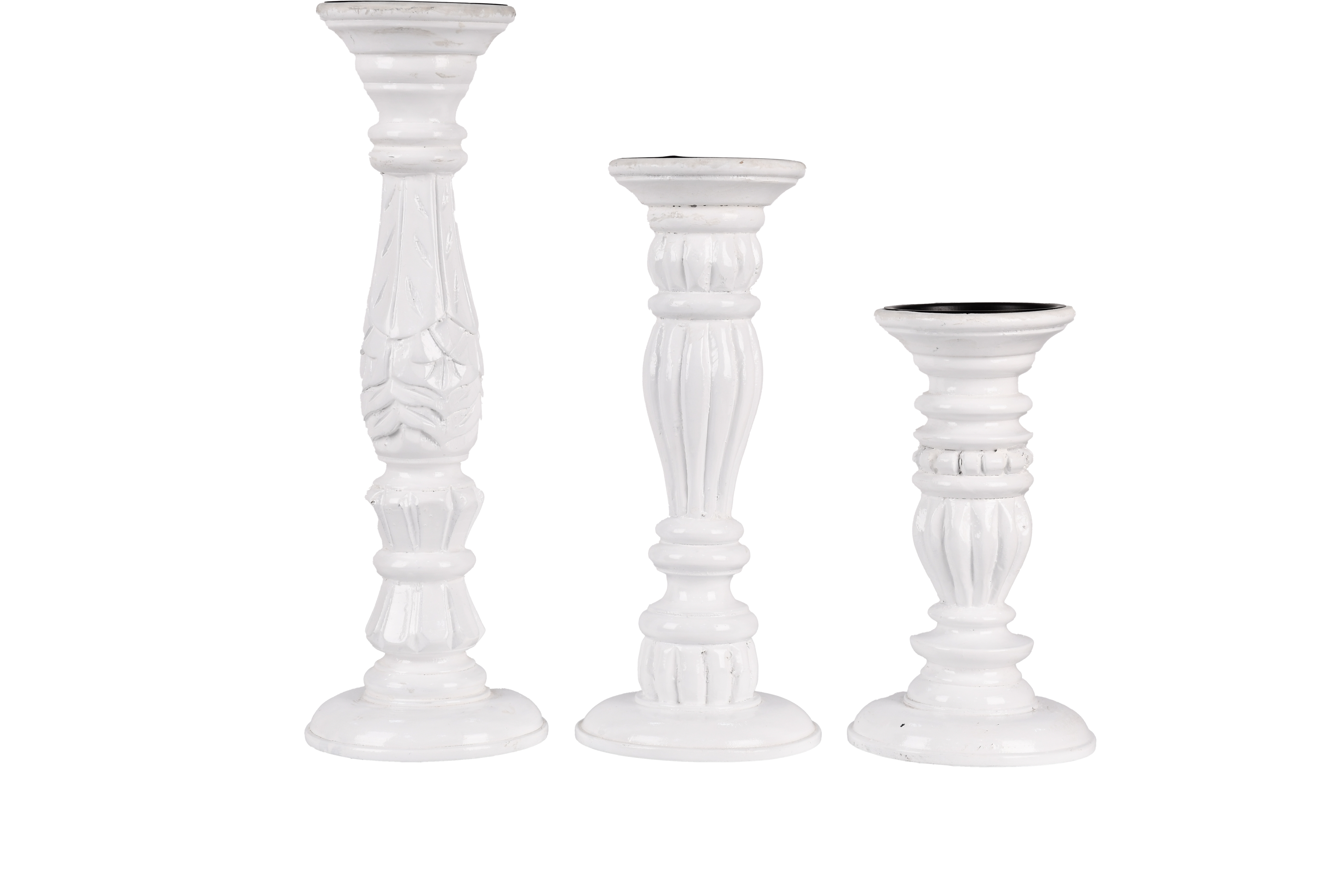 Handcrafted Wooden Candle Holder Stand Set of 3 - Pure White