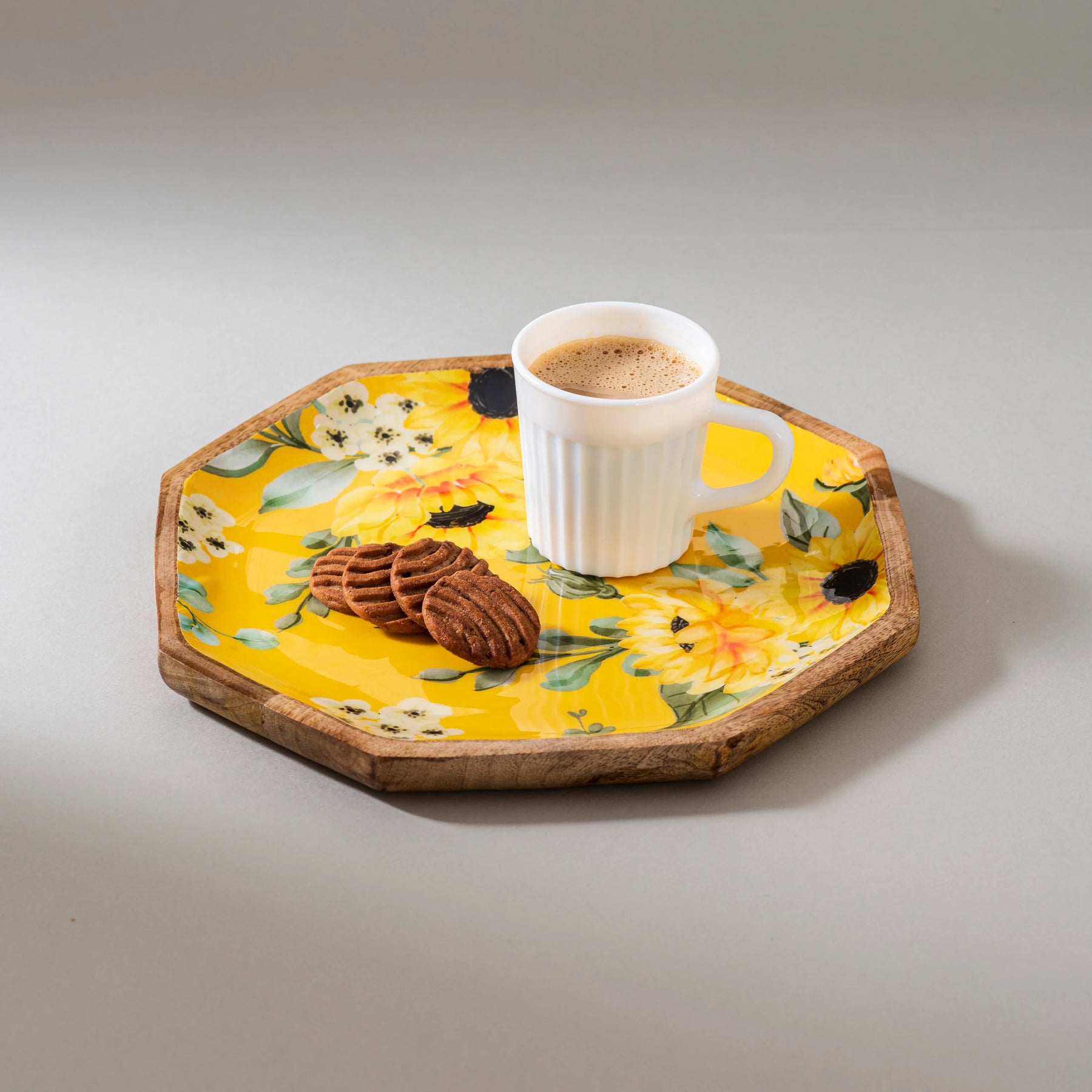 Handcrafted Mango Wood Printed Serving Platters Set - Sunflower