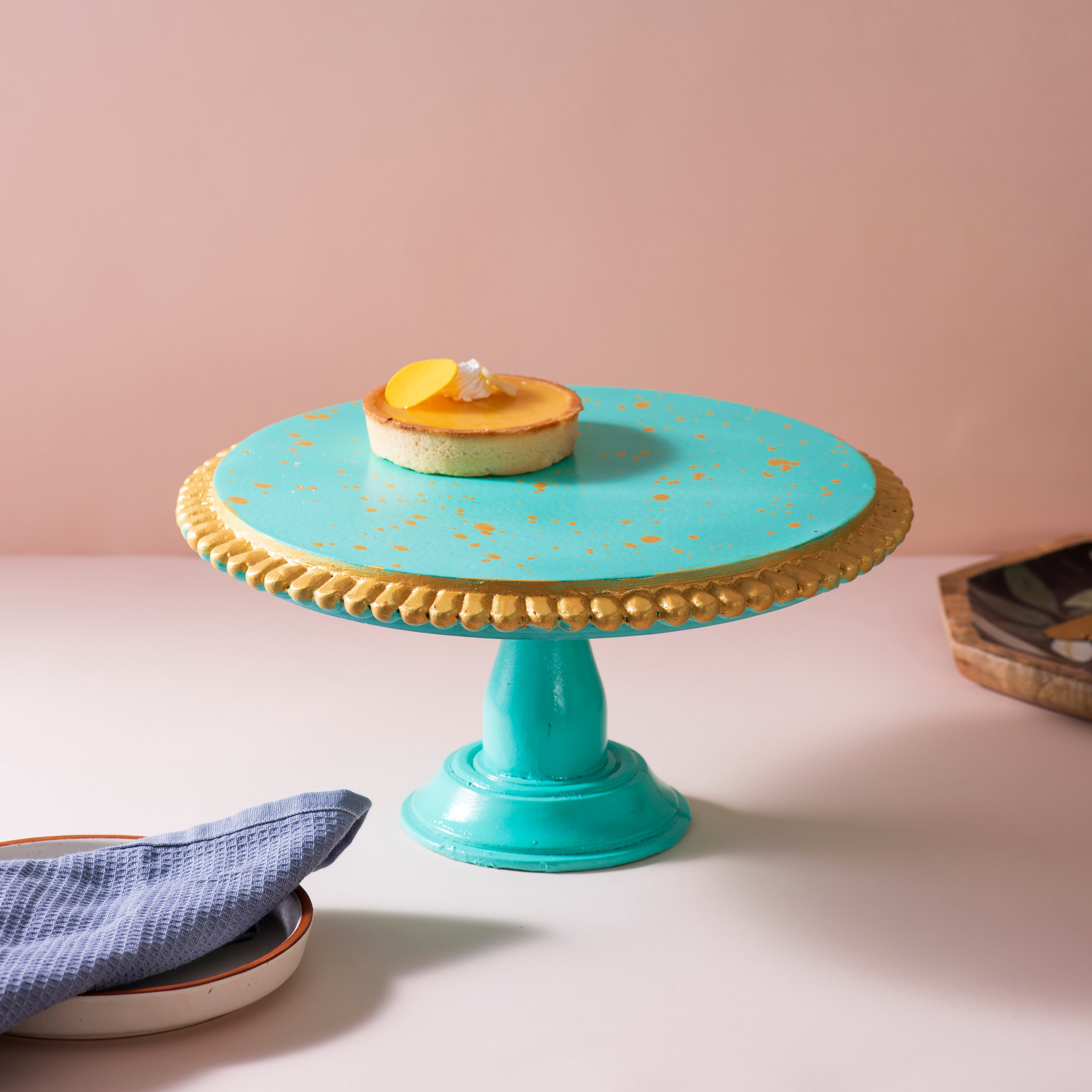 Mango Wood Cake Stand - Blue