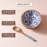 Handmade Mango-Wood Bowls in Tealish Blue For Kitchen Decor