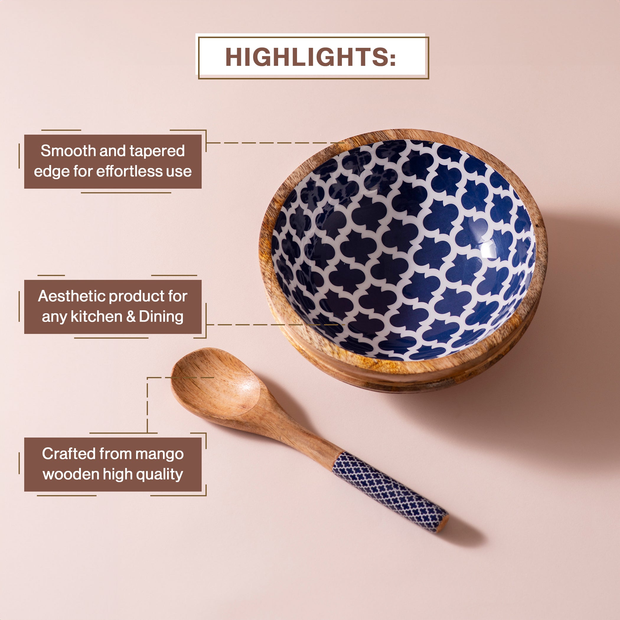 Handmade Mango-Wood Bowls in Purply Magenta For Kitchen Decor