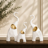 Decorative White Elephant Statue with Gold Finish Set of 3