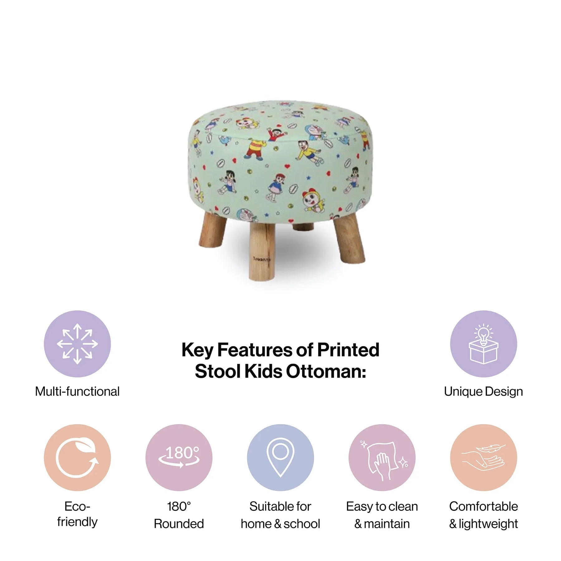 Kids Printed Round Ottoman Stool in Doraemon Edition