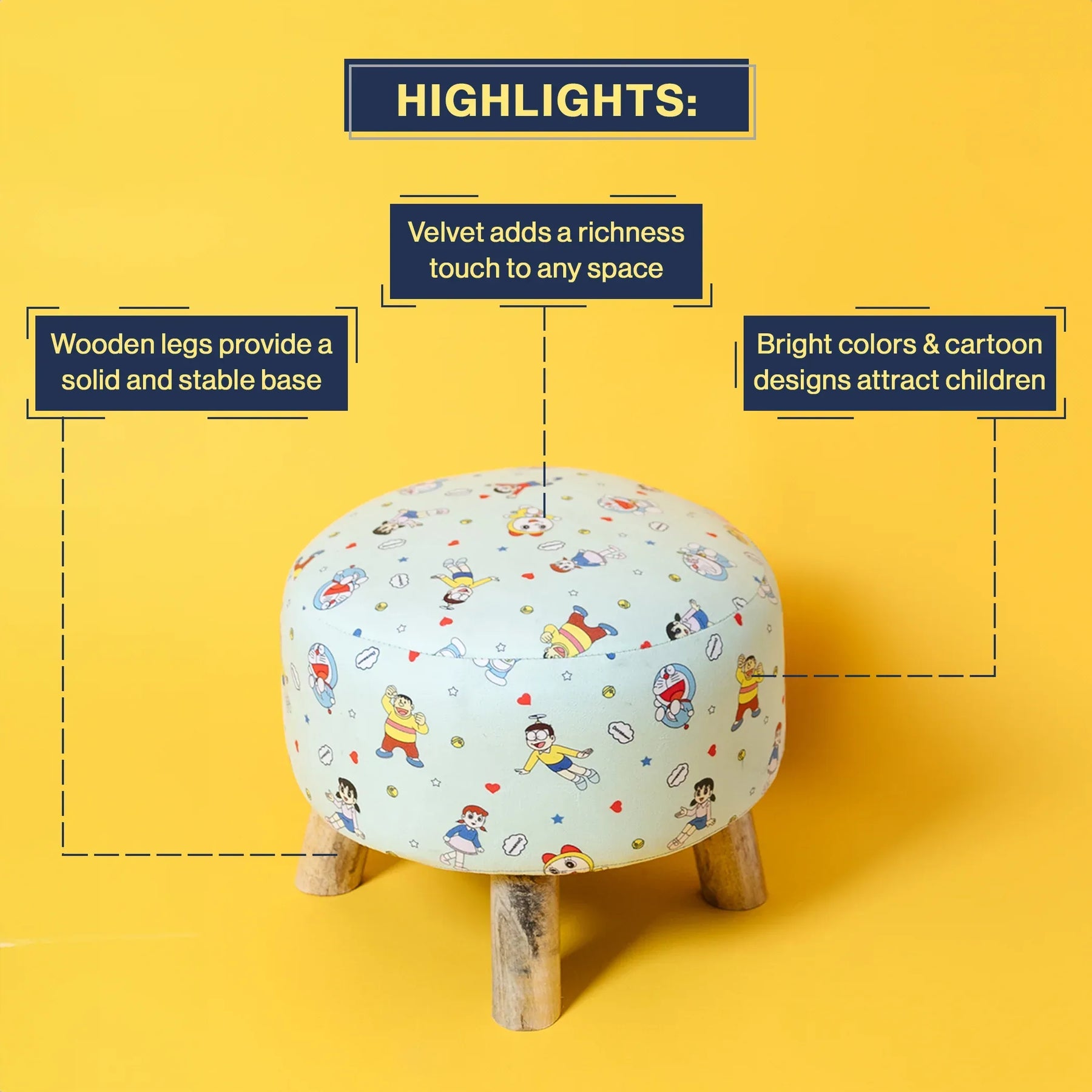 Kids Printed Round Ottoman Stool in Doraemon Edition