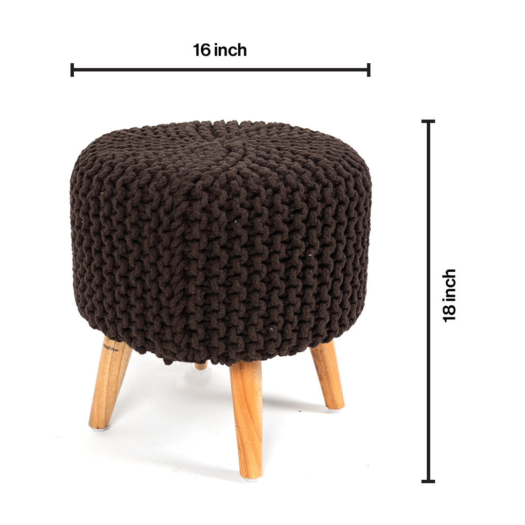 Round Ottoman Pouffe Stool (Dori) in Oak Brown-Combo of 2
