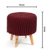 Pouffe Ottoman Dori Stool with Wooden Leg Set of 2 in Vintage Wine