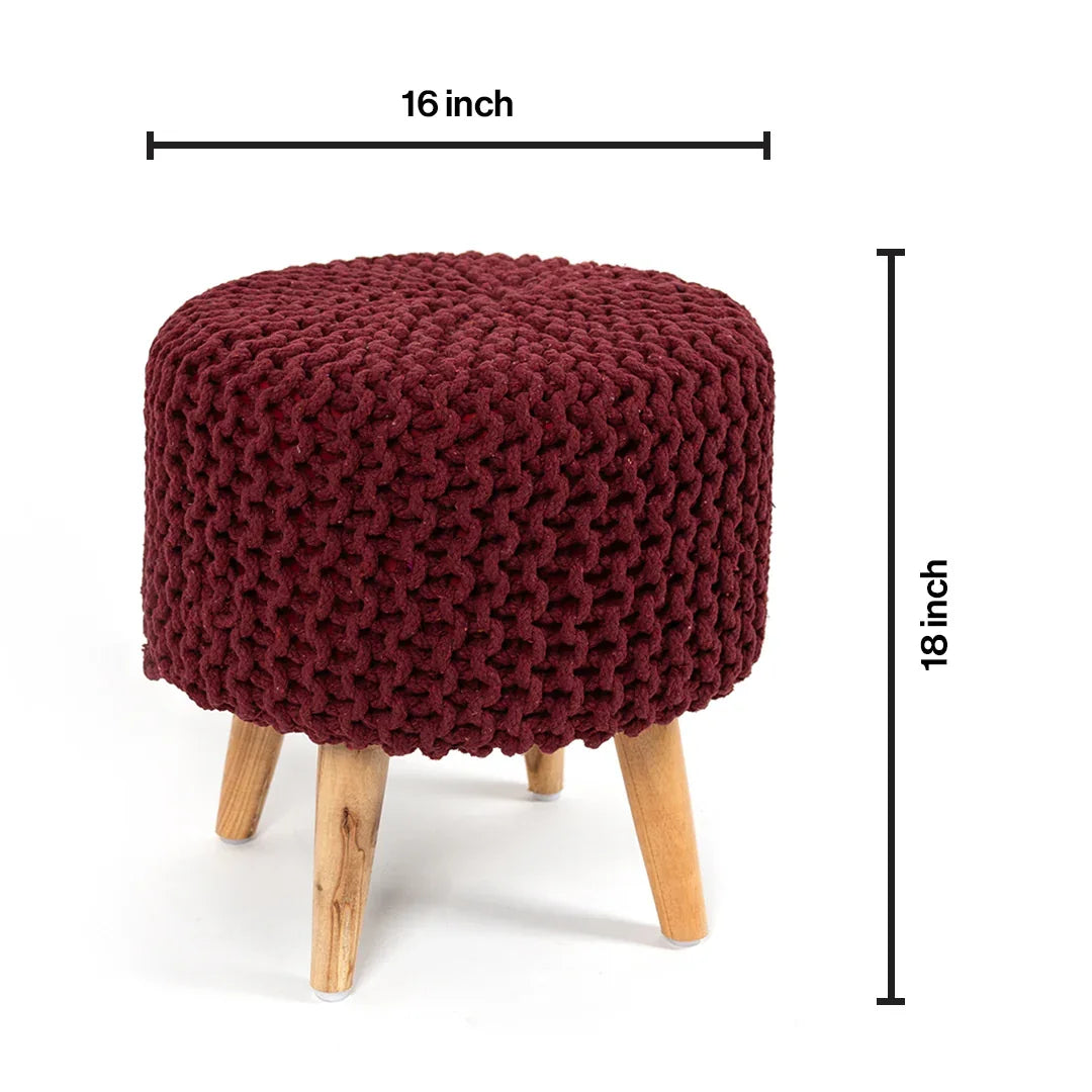 Pouffe Ottoman Dori Stool with Wooden Leg Set of 2 in Vintage Wine