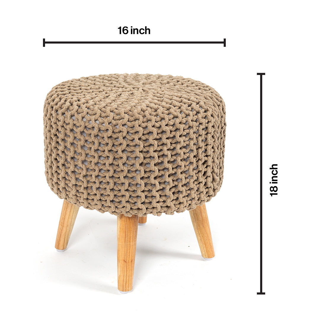 Round Ottoman Pouffe Stool (Dori) in Cream-Combo of 2