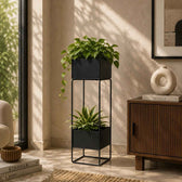 Double Pot Metal Planter Stand Black