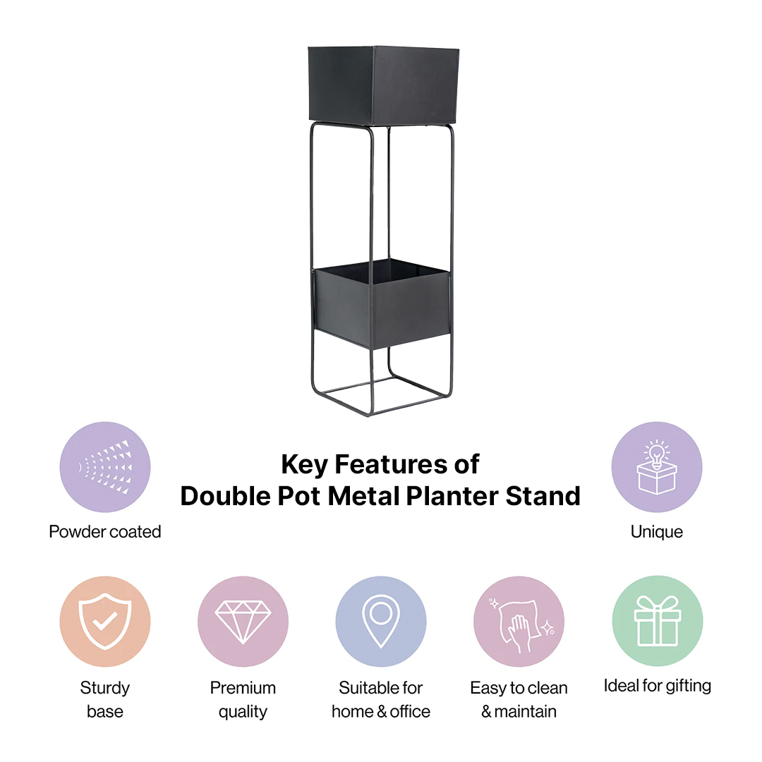 Double Pot Metal Planter Stand Black
