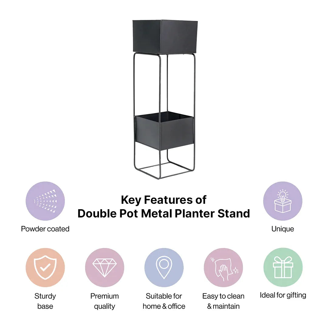 Double Pot Metal Planter Stand Black