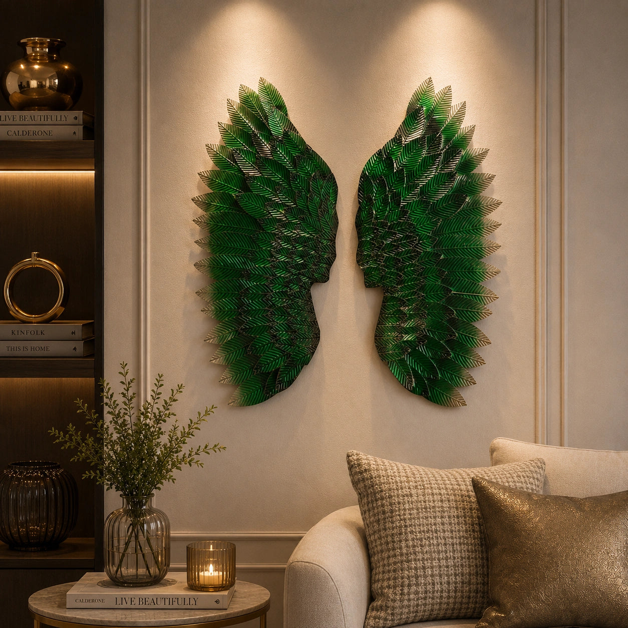 Emerald Angel Wings Metal Leaf Wall Art for Home Decor