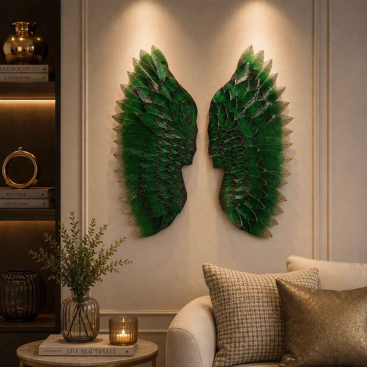 Emerald Angel Wings Metal Leaf Wall Art for Home Decor