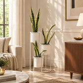 Floor Planter Stand With Triple Pots In White