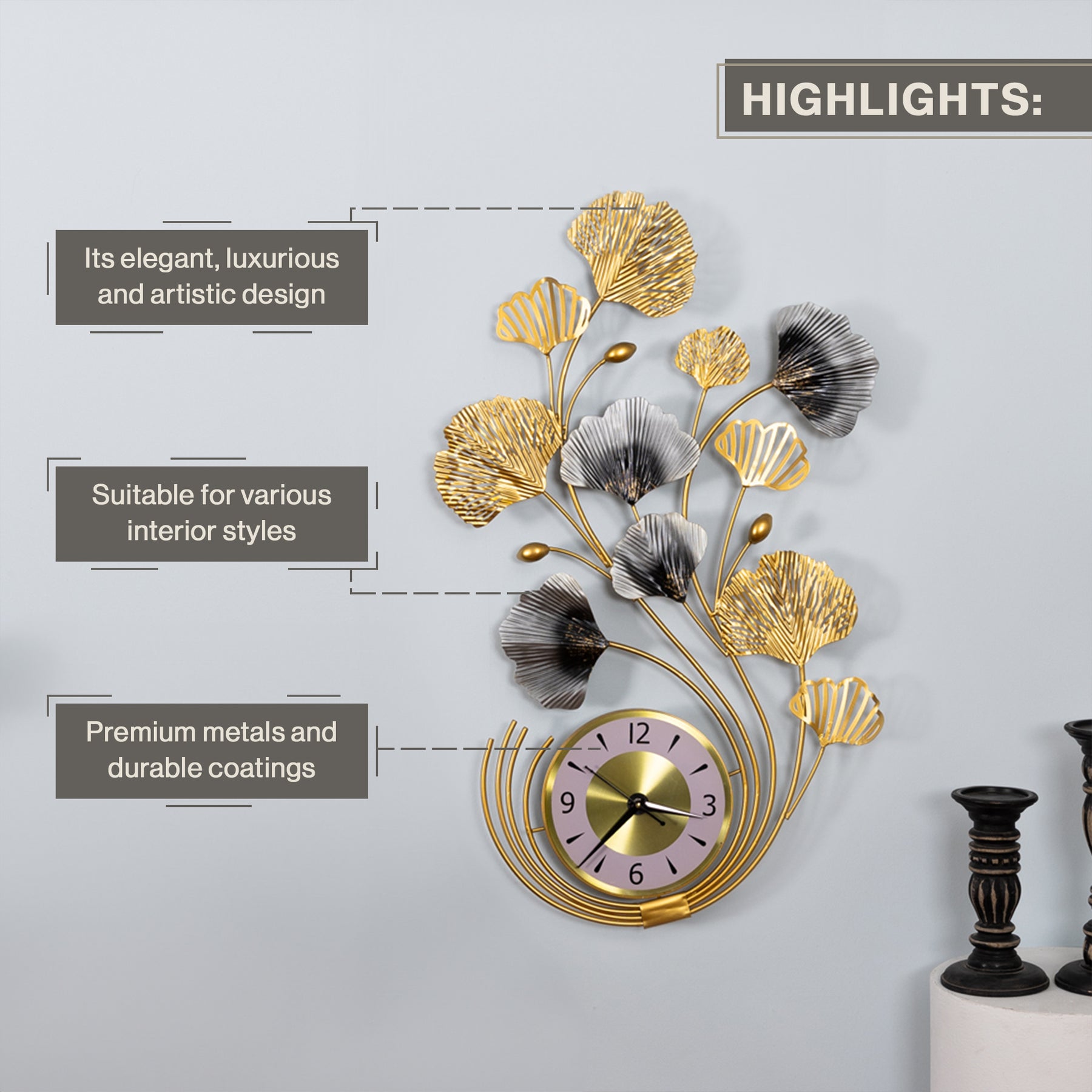 Decorative Metal Wall Clock-Silent, Non-Ticking in home decor