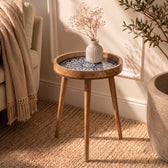 Mango Wood Round Side Table For Living Room In Mandala