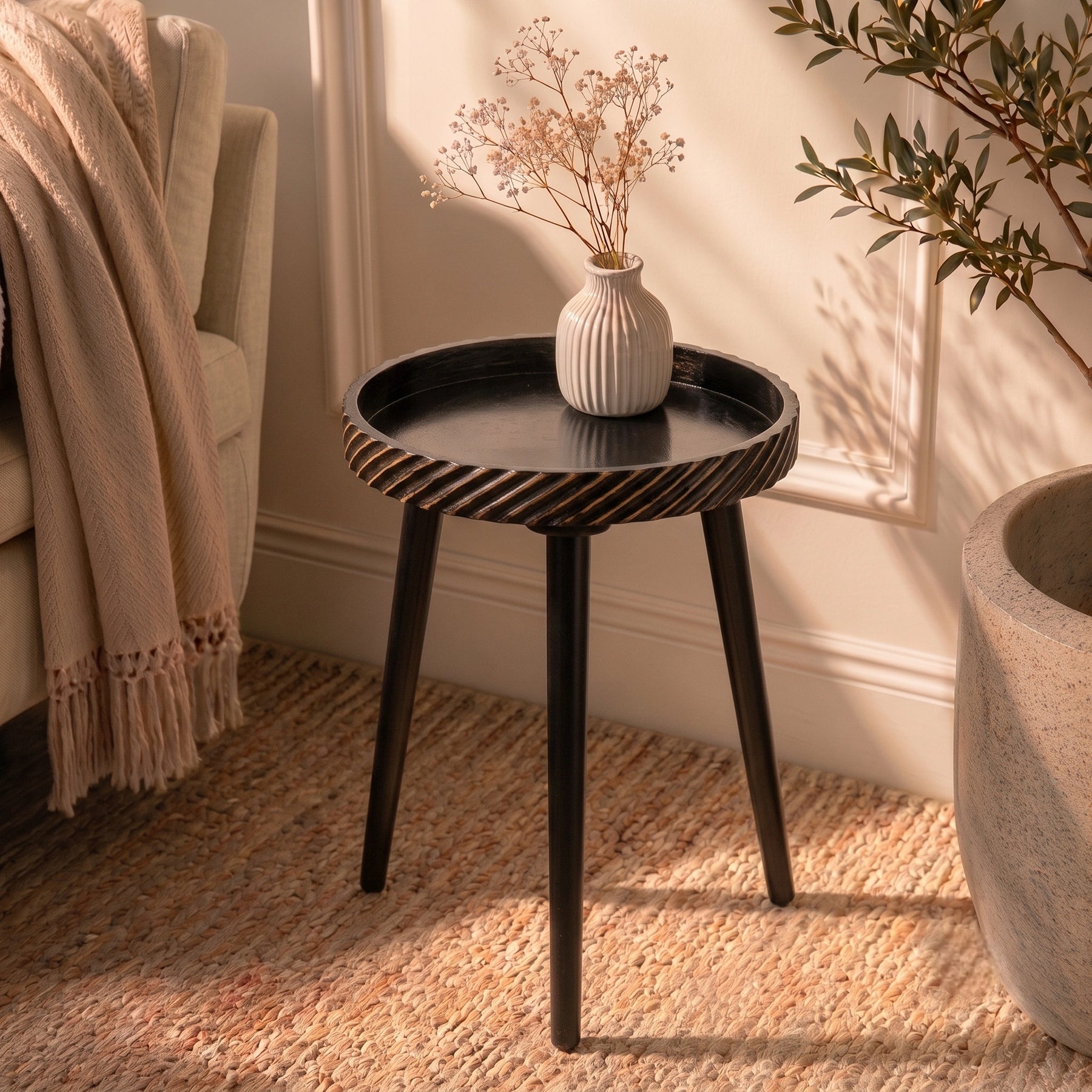 Modern Coffee Side Table in Charcoal Cut Pattern