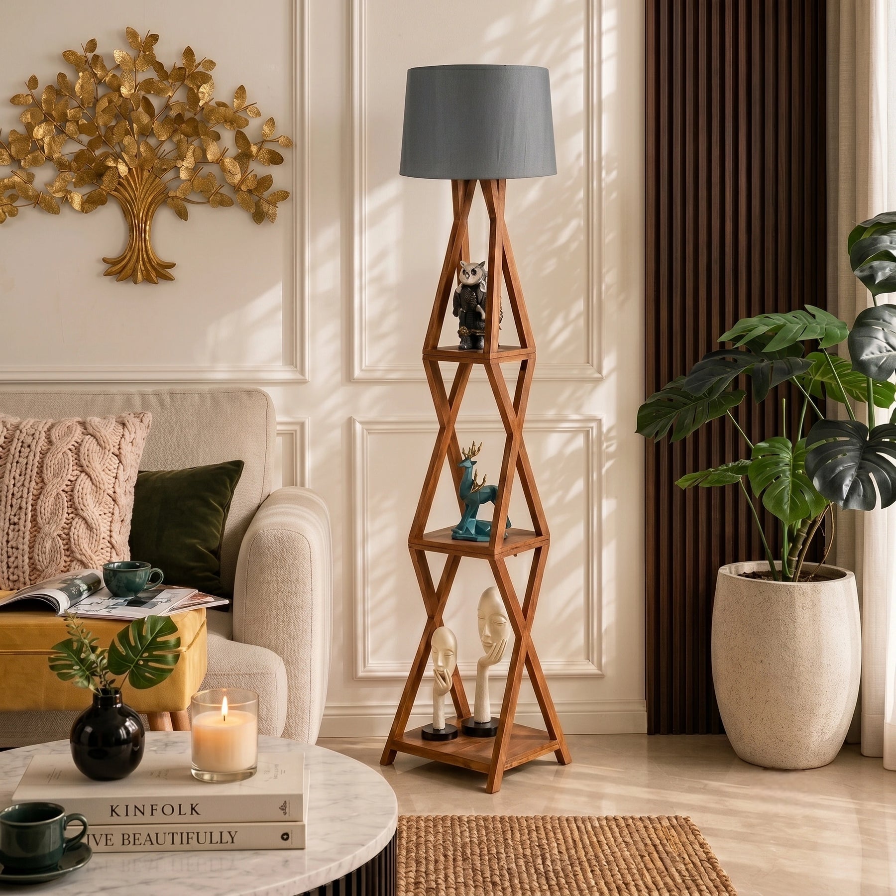 Wooden Italian Floor Lamp with Shade