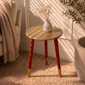 Round Wooden Bedside Table in Gold Floral Pattern