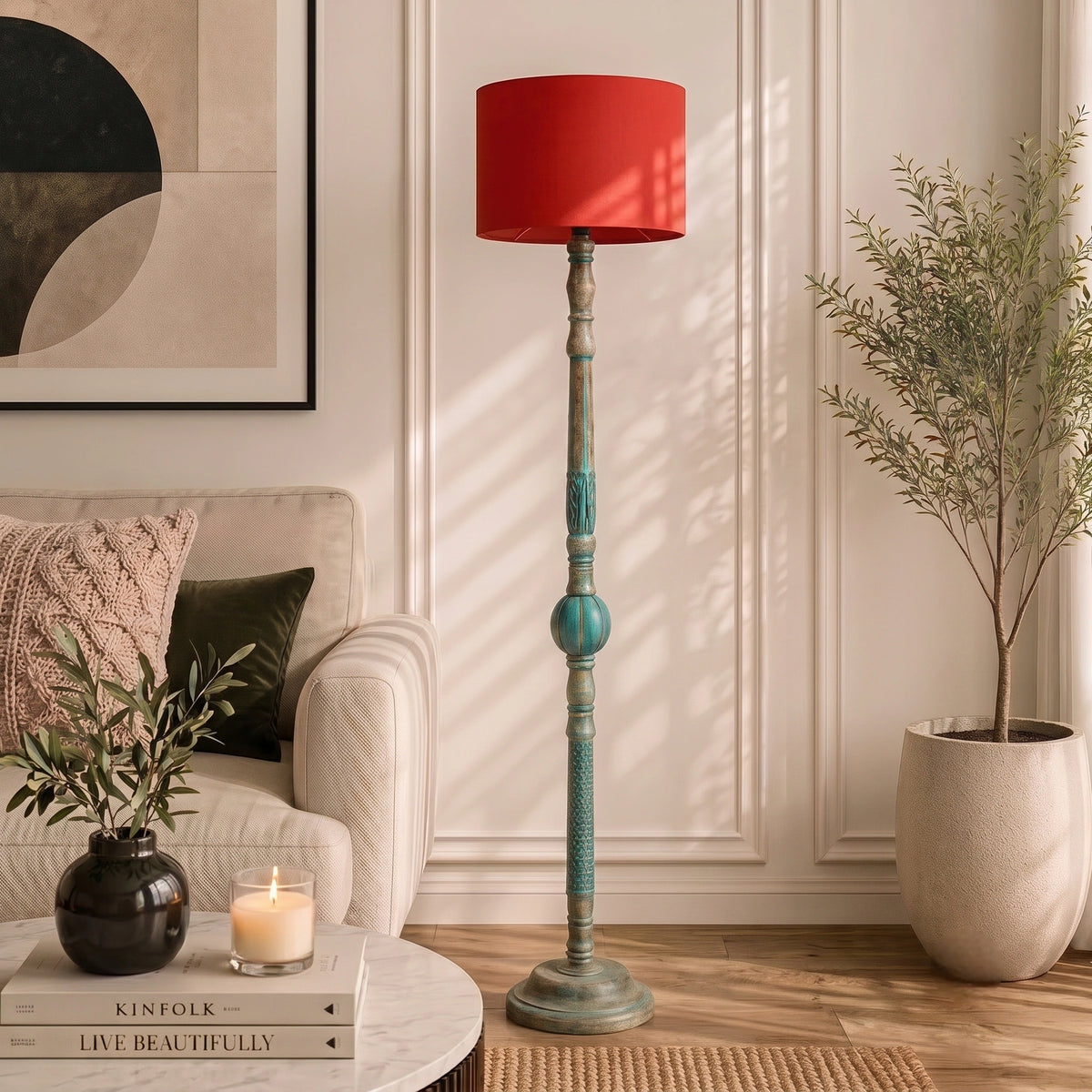 Wooden Floor Lamp with Shades for Living Room – Tall Vintage Standing Lamp