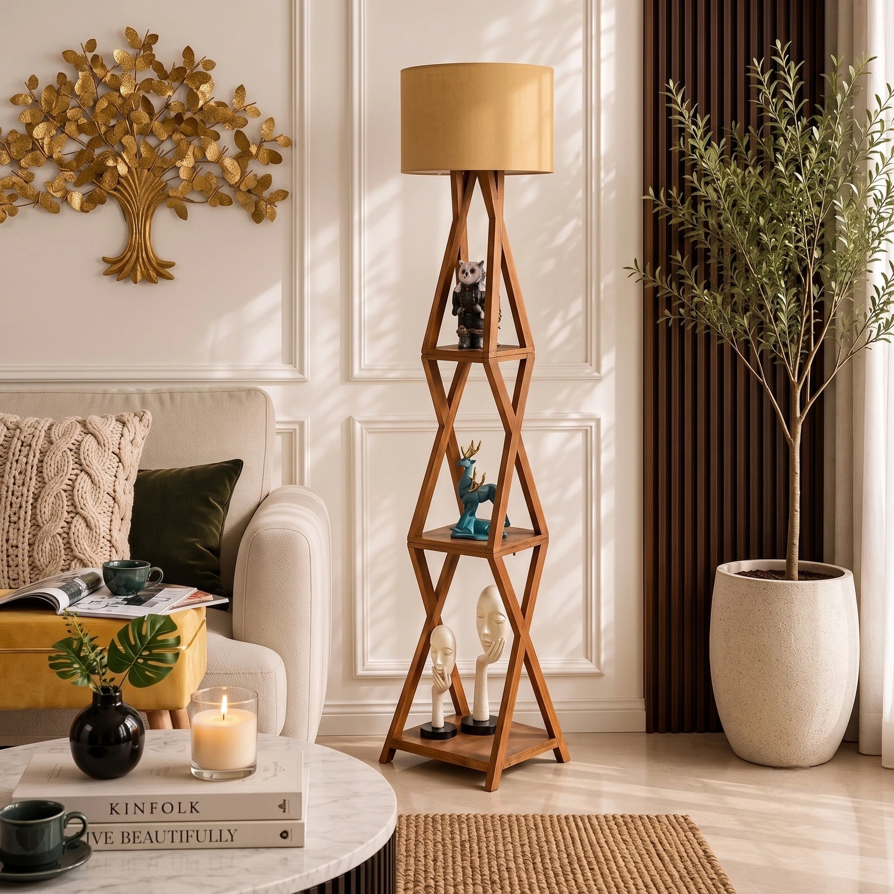 Wooden Italian Floor Lamp with Shade