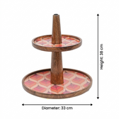 Wooden Serving Tray 2-Tier in Floral Mosaic – Dessert & Snack Stand for Kitchen & Home Decor