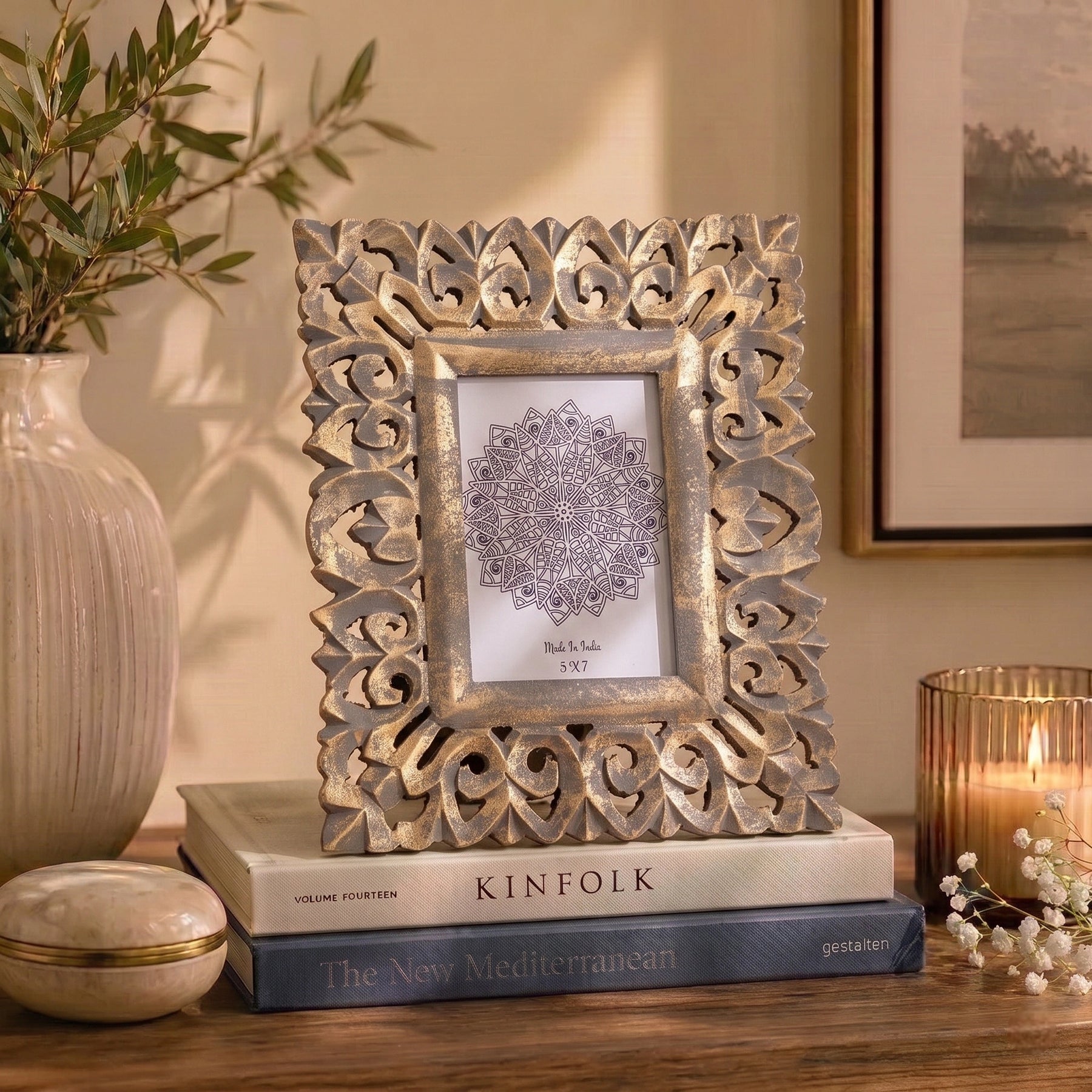Handcrafted Wooden Photo Frame in Antique Gold