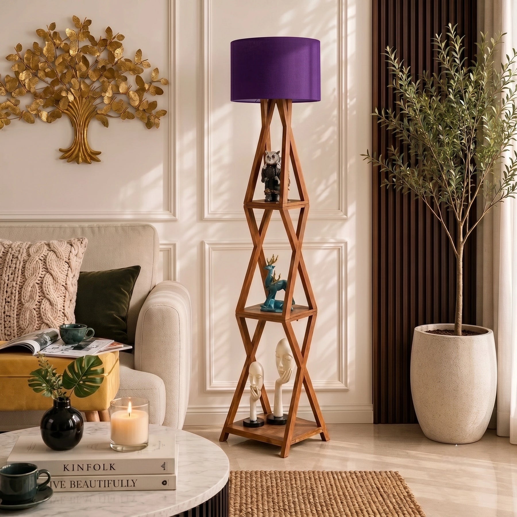 Wooden Italian Floor Lamp with Shade