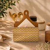 Decorative Mango Wood Tissue Holder with Yellow Zigzag Design