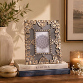Handcarved Wooden Floral Photo Frame in Grey