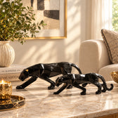 Geometric Black Panther Resin Statue Set for Home Decor