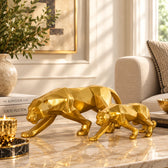Geometric Gold Panther Resin Statue Set for Home Decor