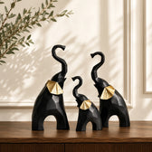 Geometric black Elephants Statue Set of 3 for Home Decor