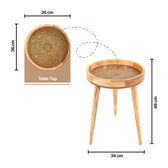 Handcrafted Mango Wood Side Table in Gold Peacock - Bedside Table for Living Room Decor