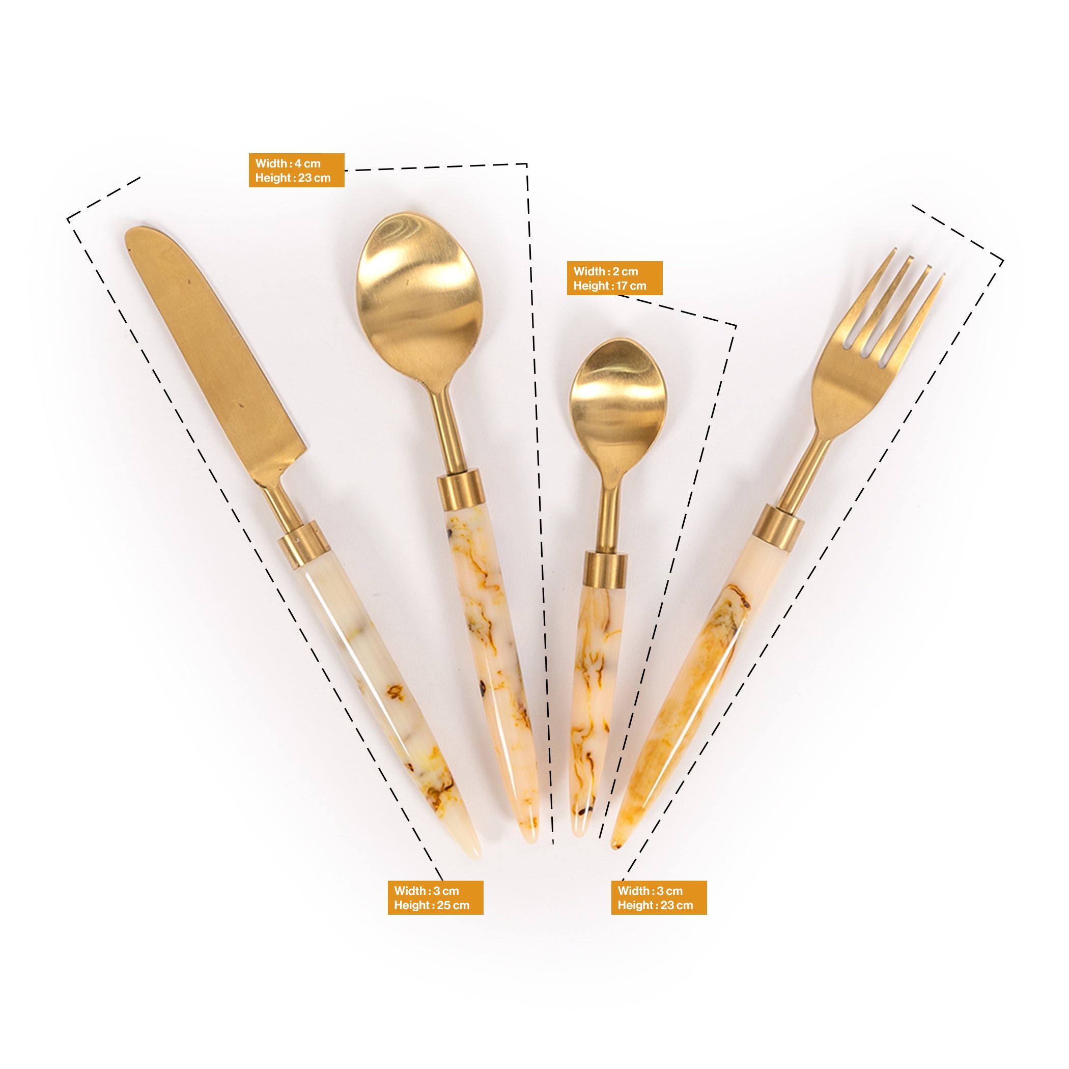 White Coated Cutlery Gold Set Of 4