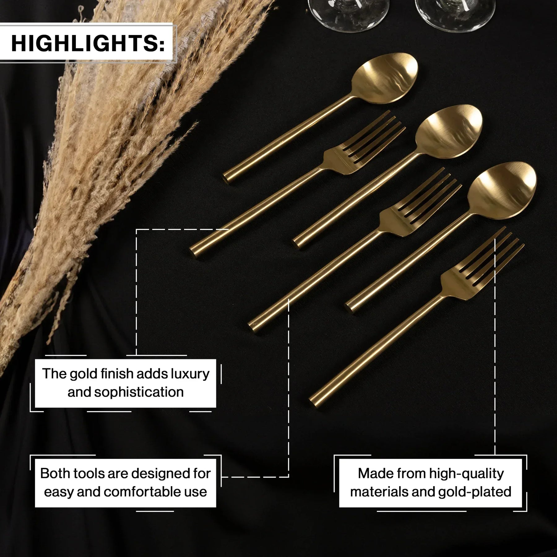 Stainless Steel Gold-Toned Cutlery Set of 6