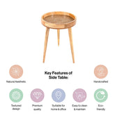 Round Mango Wood Side Table in Rose Gold for Living Room - Bedside Table for Drink & Snacks