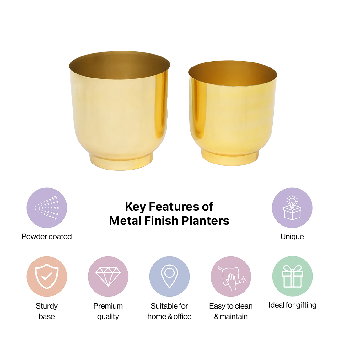 Gold Finish Metal Planters Set of 2