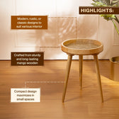 Handcrafted Mango Wood Side Table in Gold Peacock - Bedside Table for Living Room Decor