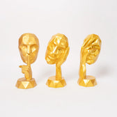 Abstract Woman Face Sculpture in Golden-Set of 3