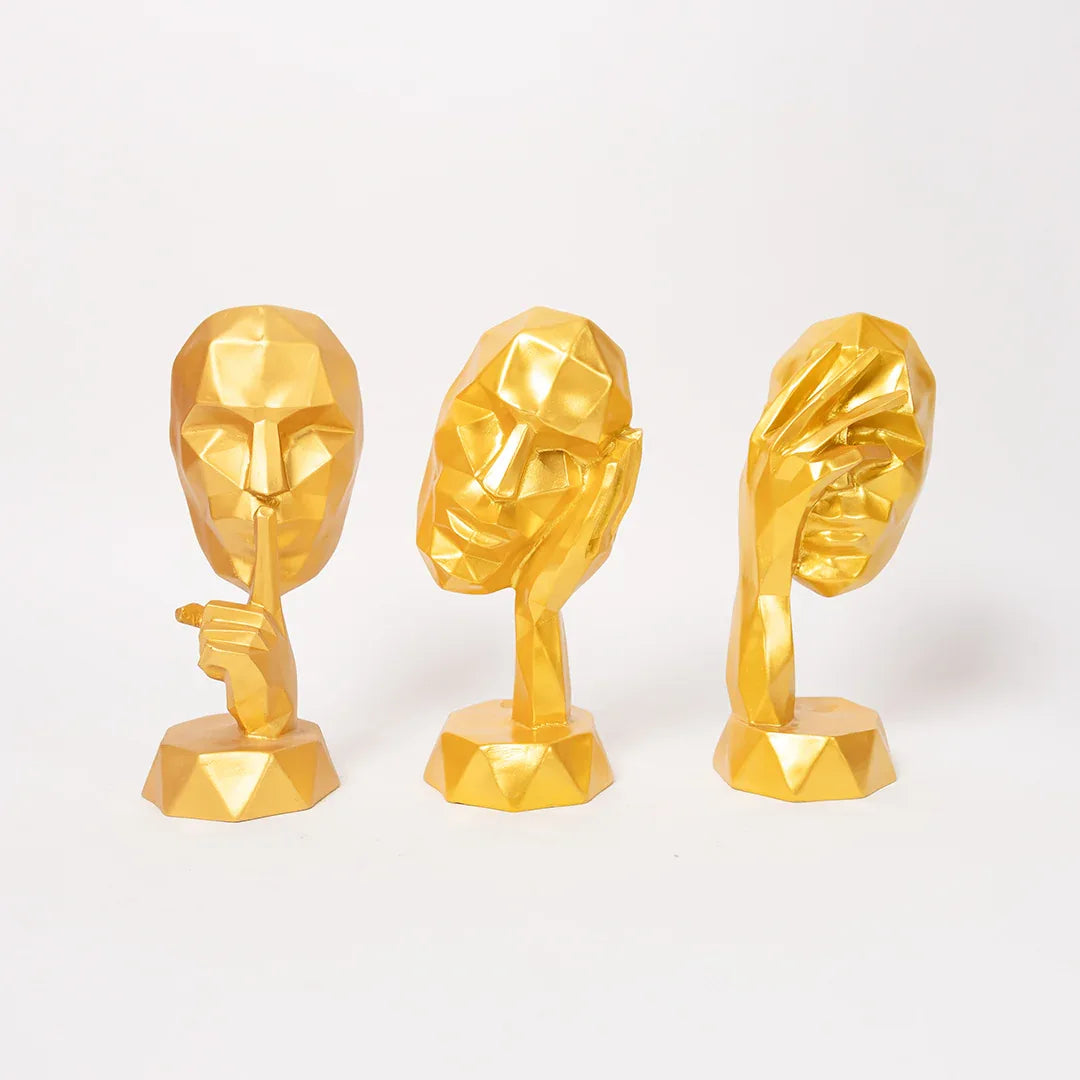 Abstract Woman Face Sculpture in Golden-Set of 3